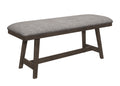 1Pc Dark Brown Finish Transitional Bench Upholstered Seat Gray Linen Look Fabric Wooden Furniture Brown Solid Wood