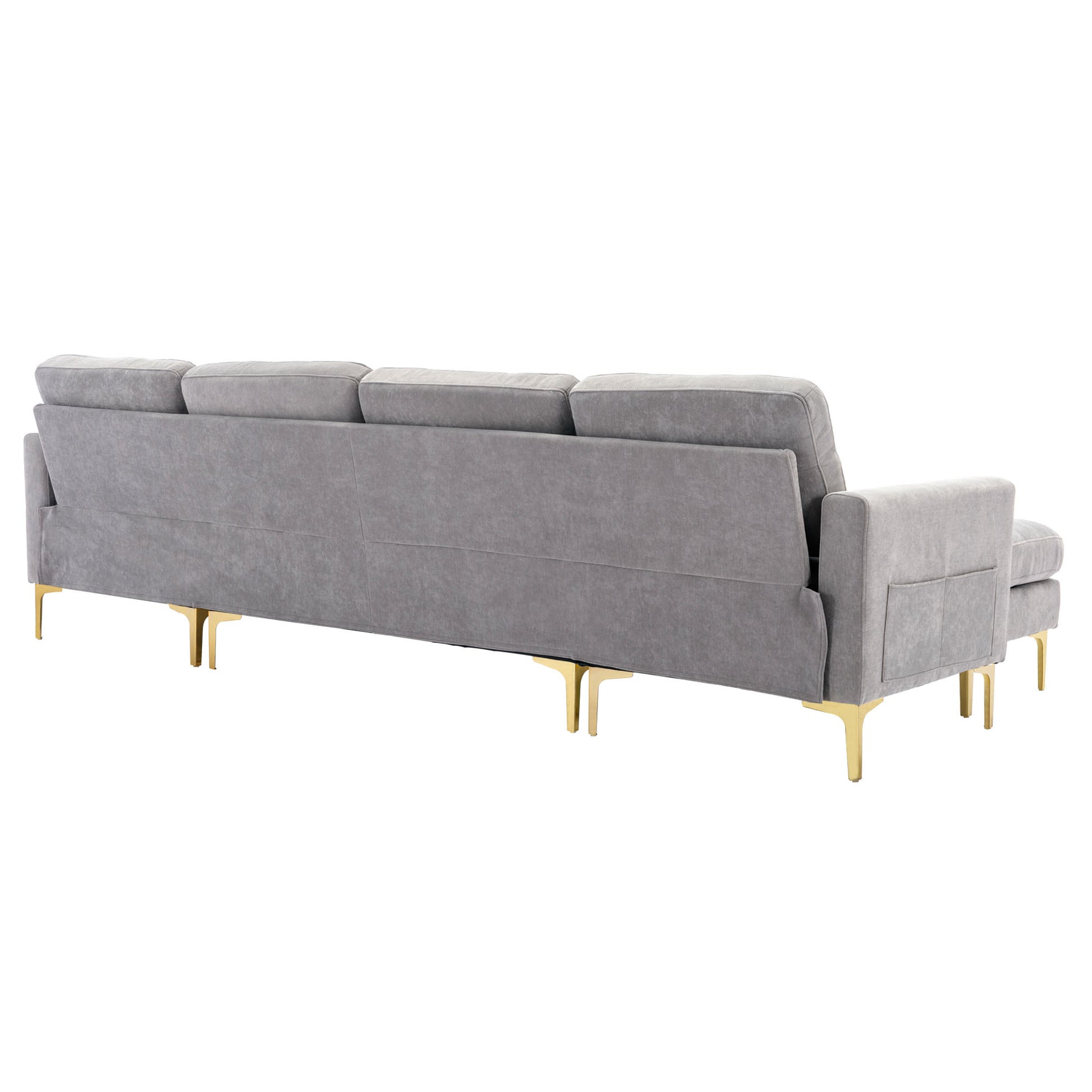 110" L Shape Convertible Sectional Sofa Couch With Movable Ottoman For Living Room, Apartment, Office, Light Grey Light Grey Foam Velvet 4 Seat