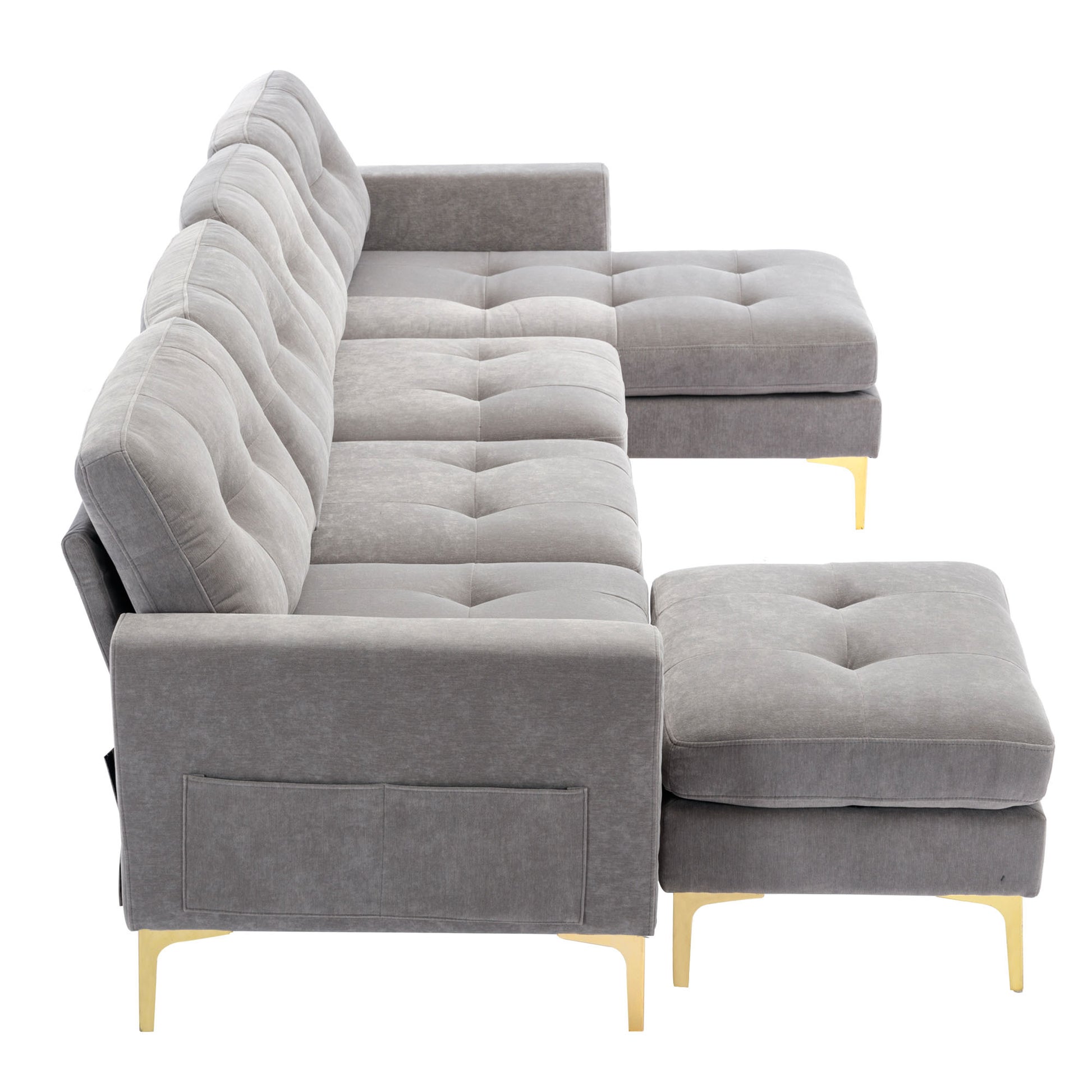 110" L Shape Convertible Sectional Sofa Couch With Movable Ottoman For Living Room, Apartment, Office, Light Grey Light Grey Foam Velvet 4 Seat