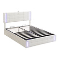 Queen Size Upholstered Bed With Led Lights,Hydraulic Storage System And Usb Charging Station,White White Pu