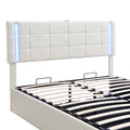 Queen Size Upholstered Bed With Led Lights,Hydraulic Storage System And Usb Charging Station,White White Pu