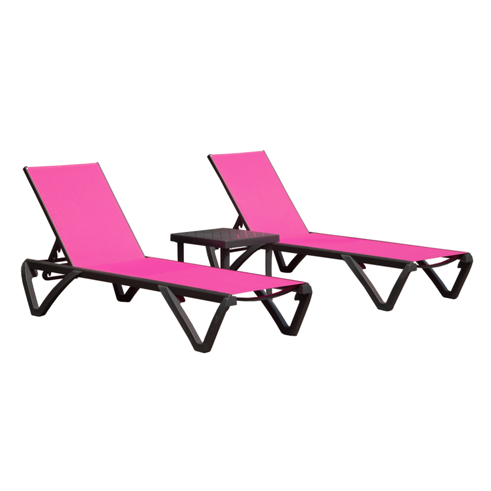Outdoor Lounge Chair, Aluminum Plastic Patio Chaise Lounge With Side Table & 5 Position Adjustable Backrest & Wheels, All Weather Reclining Chair For Outside Beach Poolside Lawn, Rose Red Rose Red Aluminum