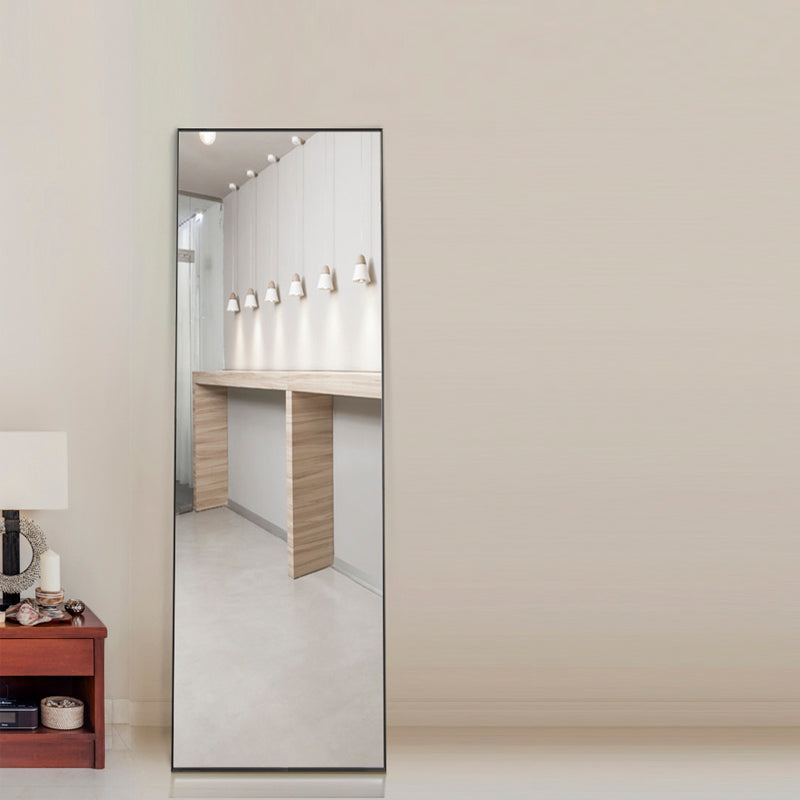 Tempered Mirror 59" X 16" Tall Full Length Mirror With Stand, Black Wall Mounting Full Body Mirror, Metal Frame Full Length Mirror For Living Room, Bedroom Black Glass