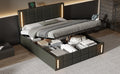 Queen Size Upholstered Bed With Led Lights,Hydraulic Storage System And Usb Charging Station,Black Black Pu