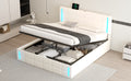 Queen Size Upholstered Bed With Led Lights,Hydraulic Storage System And Usb Charging Station,White White Pu