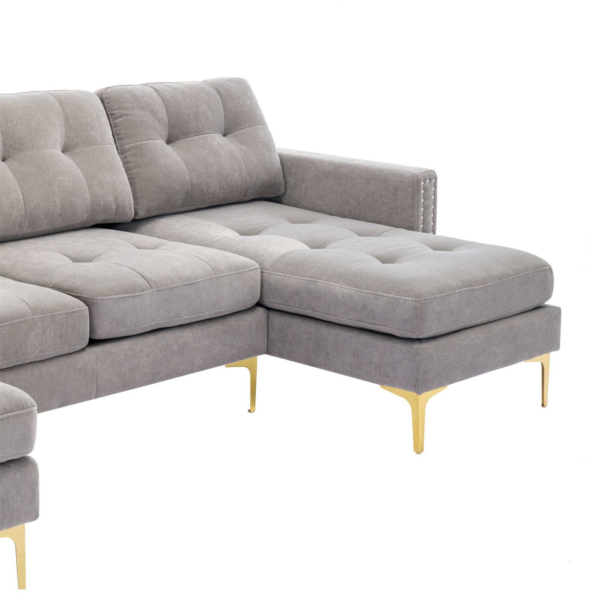 110" L Shape Convertible Sectional Sofa Couch With Movable Ottoman For Living Room, Apartment, Office, Light Grey Light Grey Foam Velvet 4 Seat