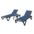 Outdoor Lounge Chair, Aluminum Plastic Patio Chaise Lounge With Side Table & 5 Position Adjustable Backrest & Wheels, All Weather Reclining Chair For Outside Beach Poolside Lawn, Navy Blue Navy Blue Aluminum