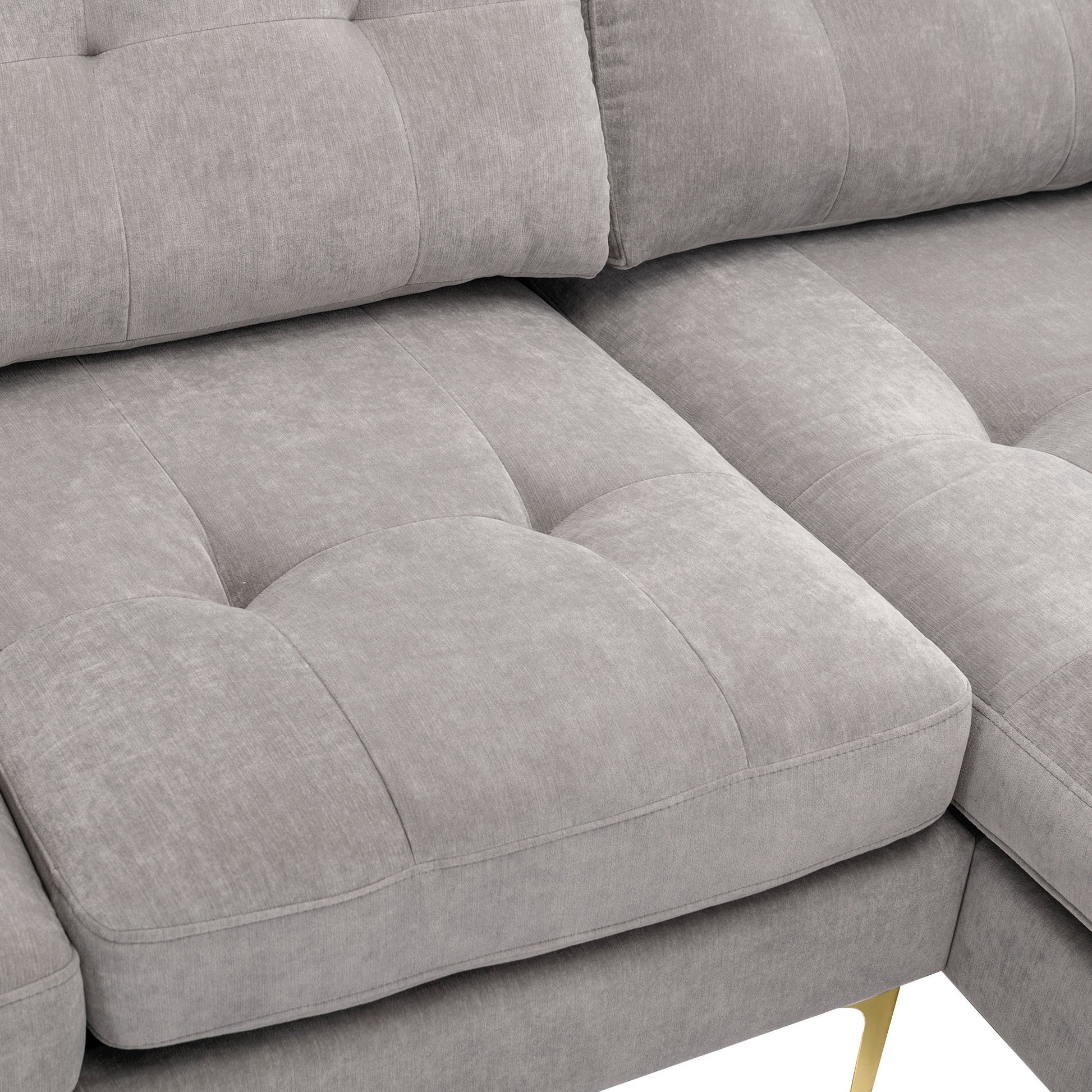 110" L Shape Convertible Sectional Sofa Couch With Movable Ottoman For Living Room, Apartment, Office, Light Grey Light Grey Foam Velvet 4 Seat