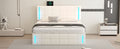 Queen Size Upholstered Bed With Led Lights,Hydraulic Storage System And Usb Charging Station,White White Pu