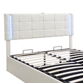 Full Size Upholstered Bed With Led Lights,Hydraulic Storage System And Usb Charging Station,White White Pu