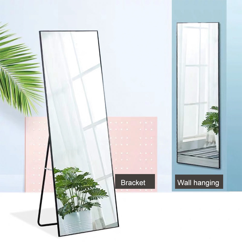Tempered Mirror 59" X 16" Tall Full Length Mirror With Stand, Black Wall Mounting Full Body Mirror, Metal Frame Full Length Mirror For Living Room, Bedroom Black Glass