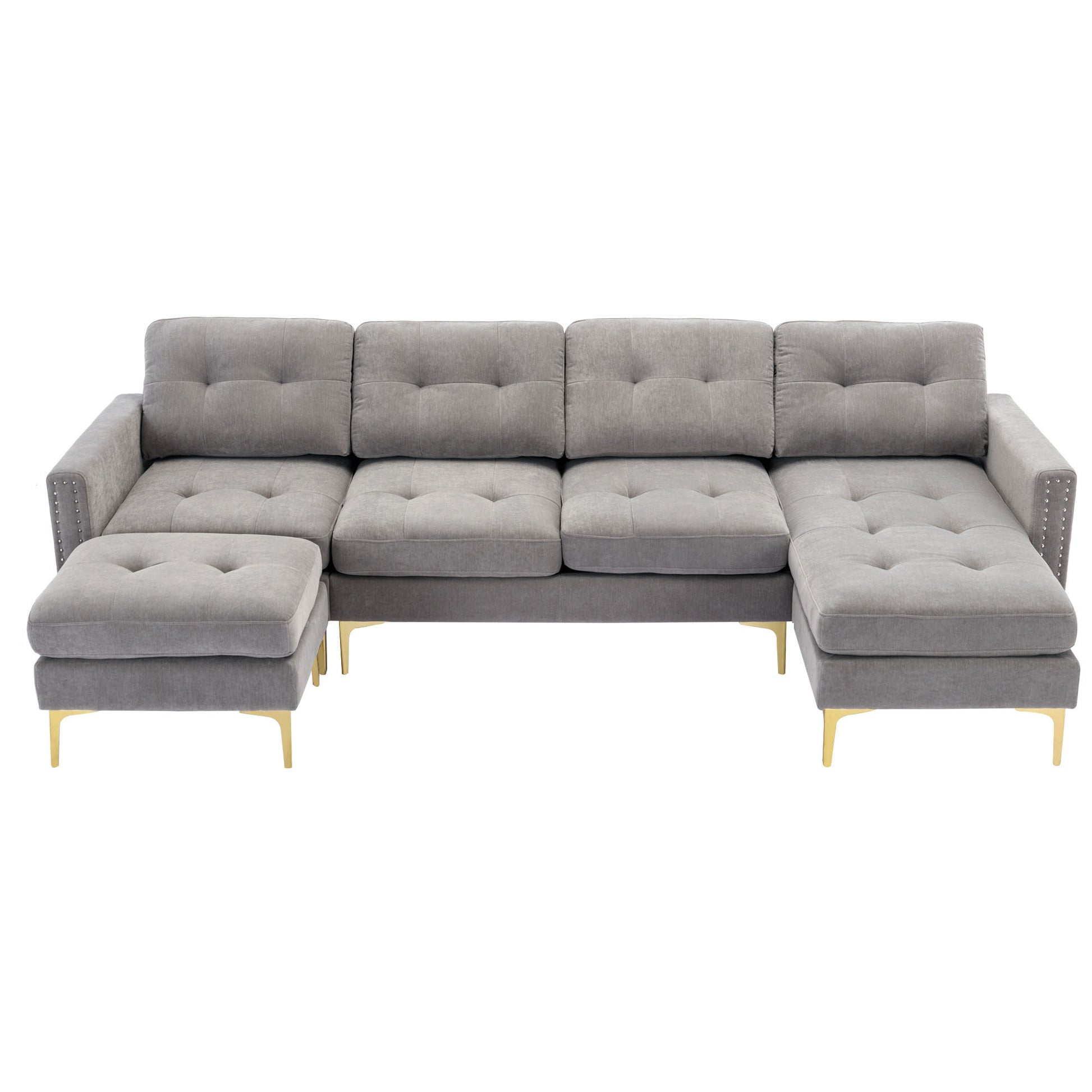 110" L Shape Convertible Sectional Sofa Couch With Movable Ottoman For Living Room, Apartment, Office, Light Grey Light Grey Foam Velvet 4 Seat