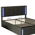 Queen Size Upholstered Bed With Led Lights,Hydraulic Storage System And Usb Charging Station,Black Black Pu