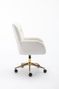 005 Velvet Fabric 360 Swivel Home Office Chair With Gold Metal Base And Universal Wheels,Ivory Solid Ivory Office Sponge Wipe Clean Modern Office Chairs Tufted Back Foam Swivel Velvet