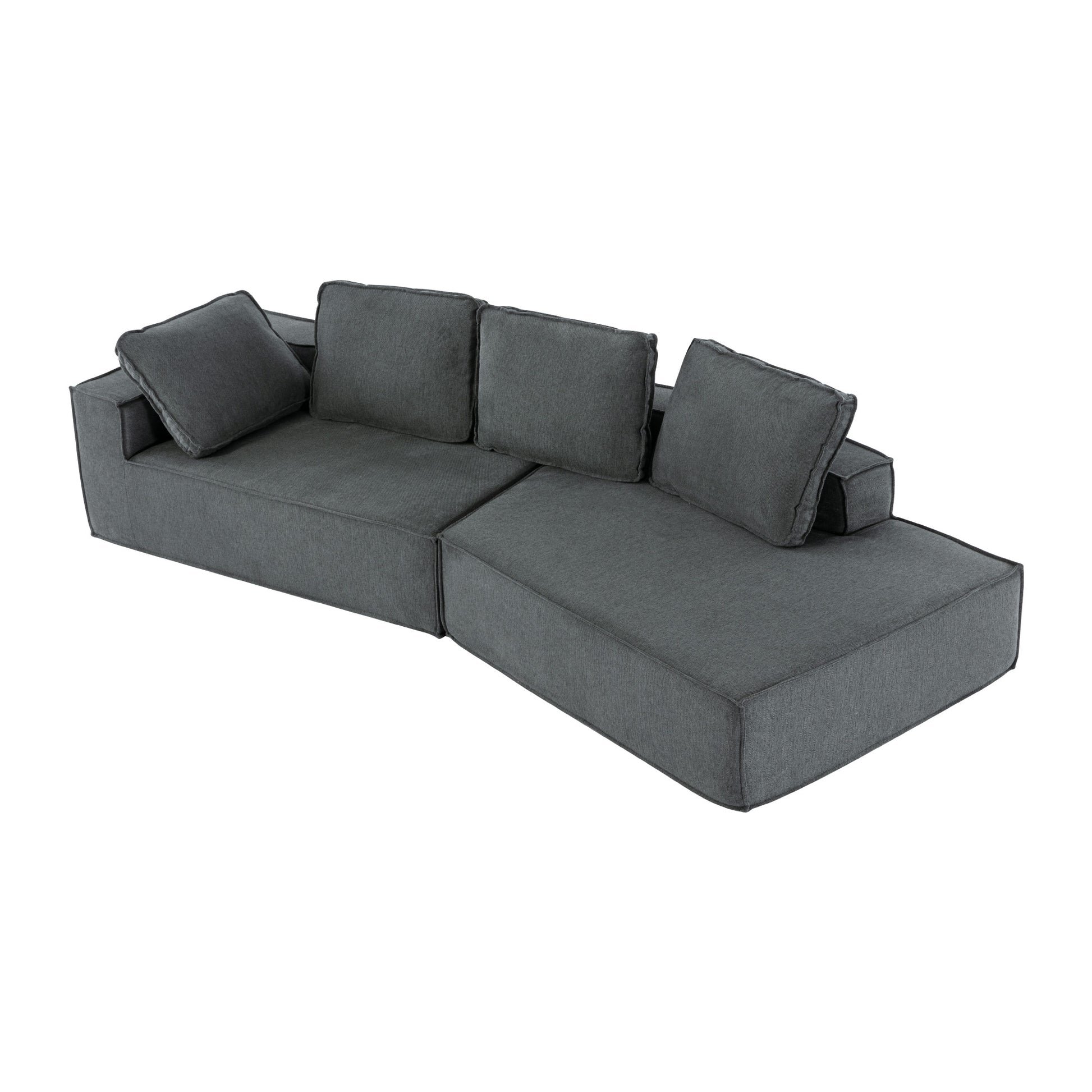 125" Stylish Chaise Lounge Modern Indoor Lounge Sofa Sleeper Sofa With Clean Lines For Living Room, Grey Grey Chenille 2 Seat