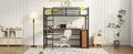 Twin Size Metal Loft Bed With 3 Layers Of Shelves And L Shaped Desk, Black Black Metal