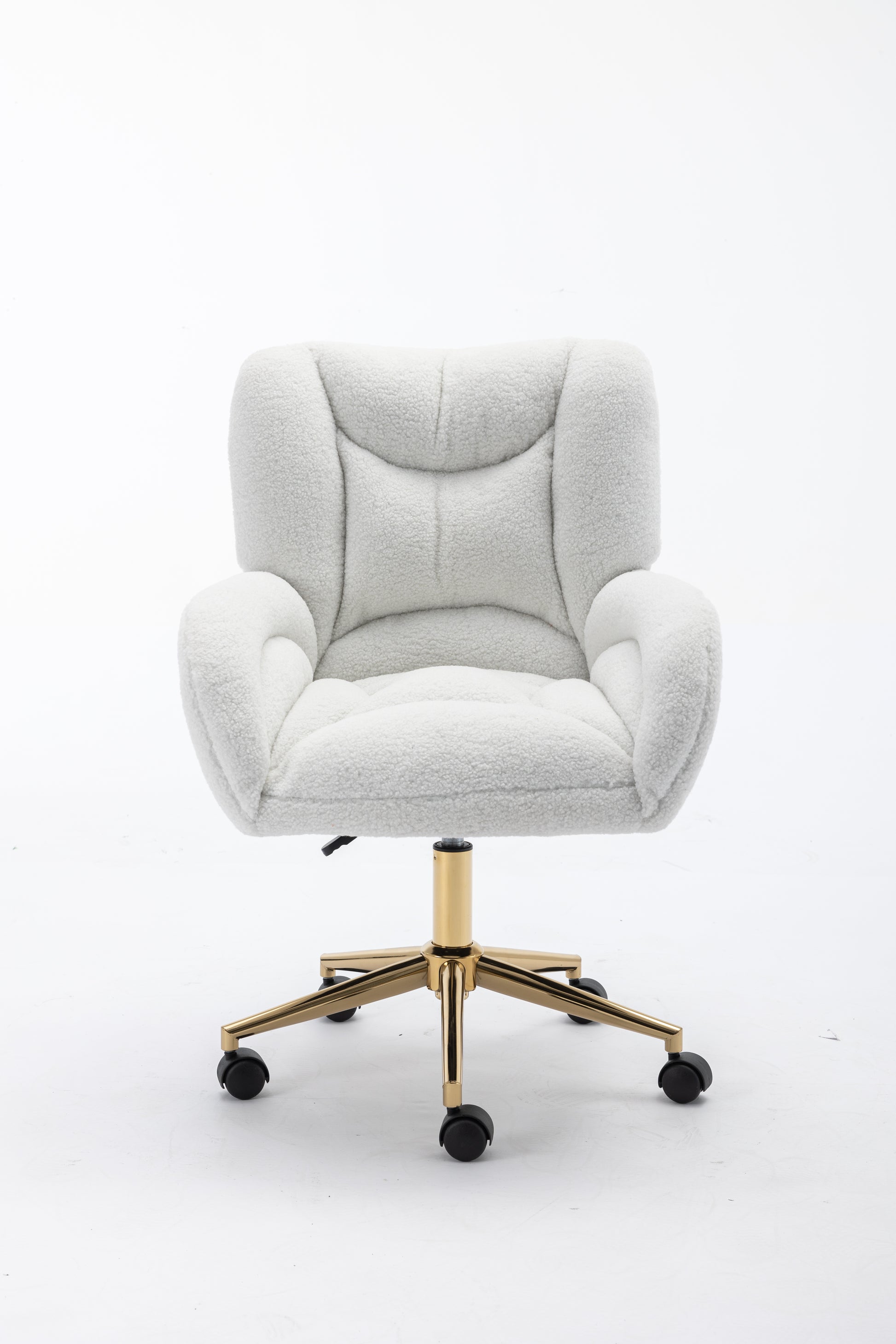 005 Teddy Fabric 360 Swivel Home Office Chair With Gold Metal Base And Universal Wheels,Ivory Solid Ivory Primary Living Space Sponge Wipe Clean Modern Office Chairs Tufted Back Foam Swivel Teddy
