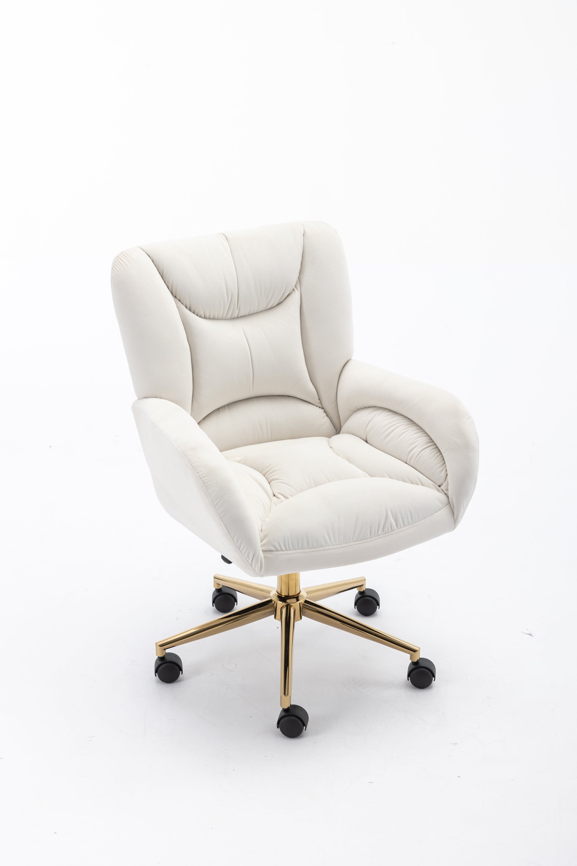 005 Velvet Fabric 360 Swivel Home Office Chair With Gold Metal Base And Universal Wheels,Ivory Solid Ivory Office Sponge Wipe Clean Modern Office Chairs Tufted Back Foam Swivel Velvet