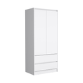 Lewes 2 Piece Bedroom Set, Dresser Armoire, White White Particle Board Engineered Wood