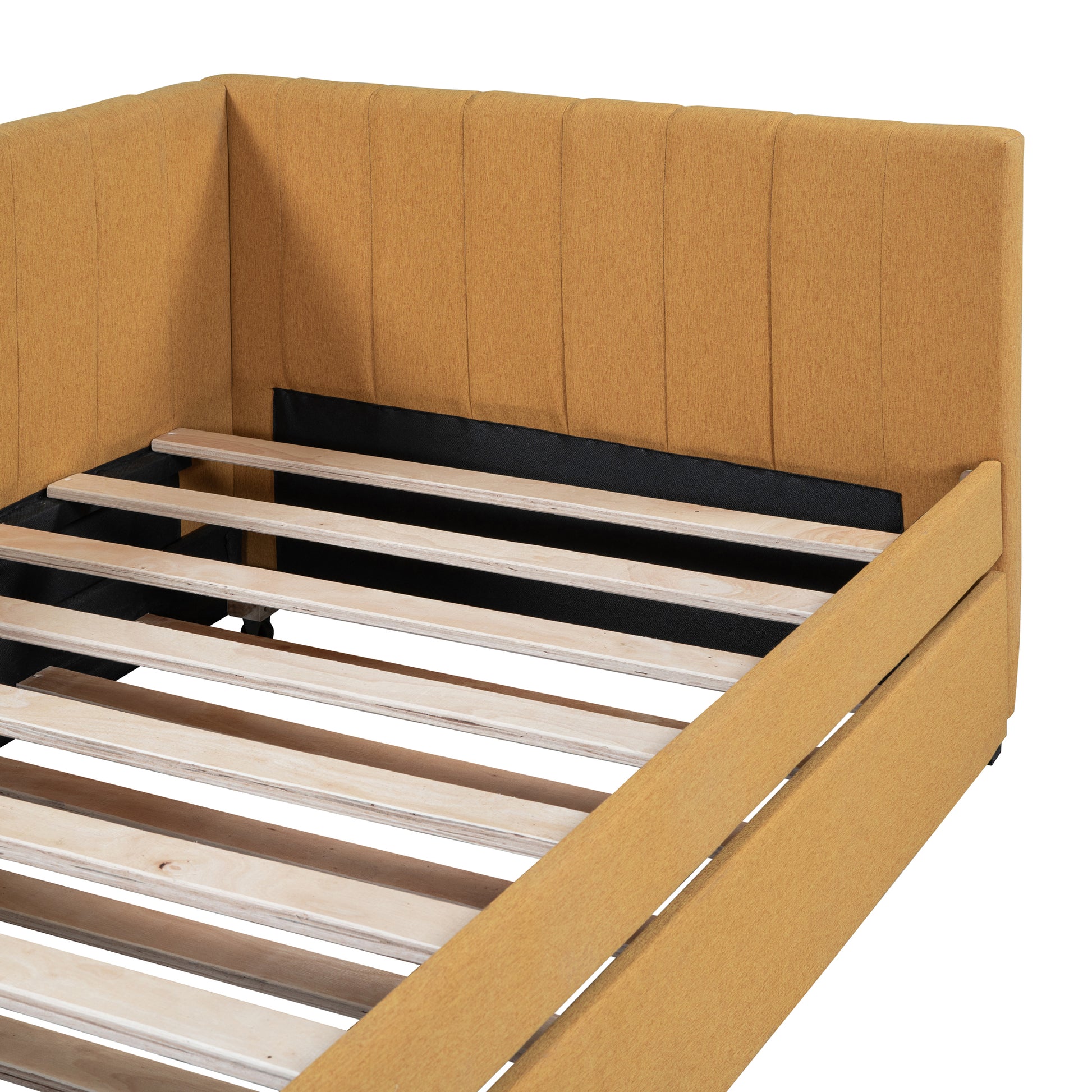 Upholstered Daybed With Trundle Twin Size Sofa Bed Frame No Box Spring Needed, Linen Fabric Yellow Yellow Linen