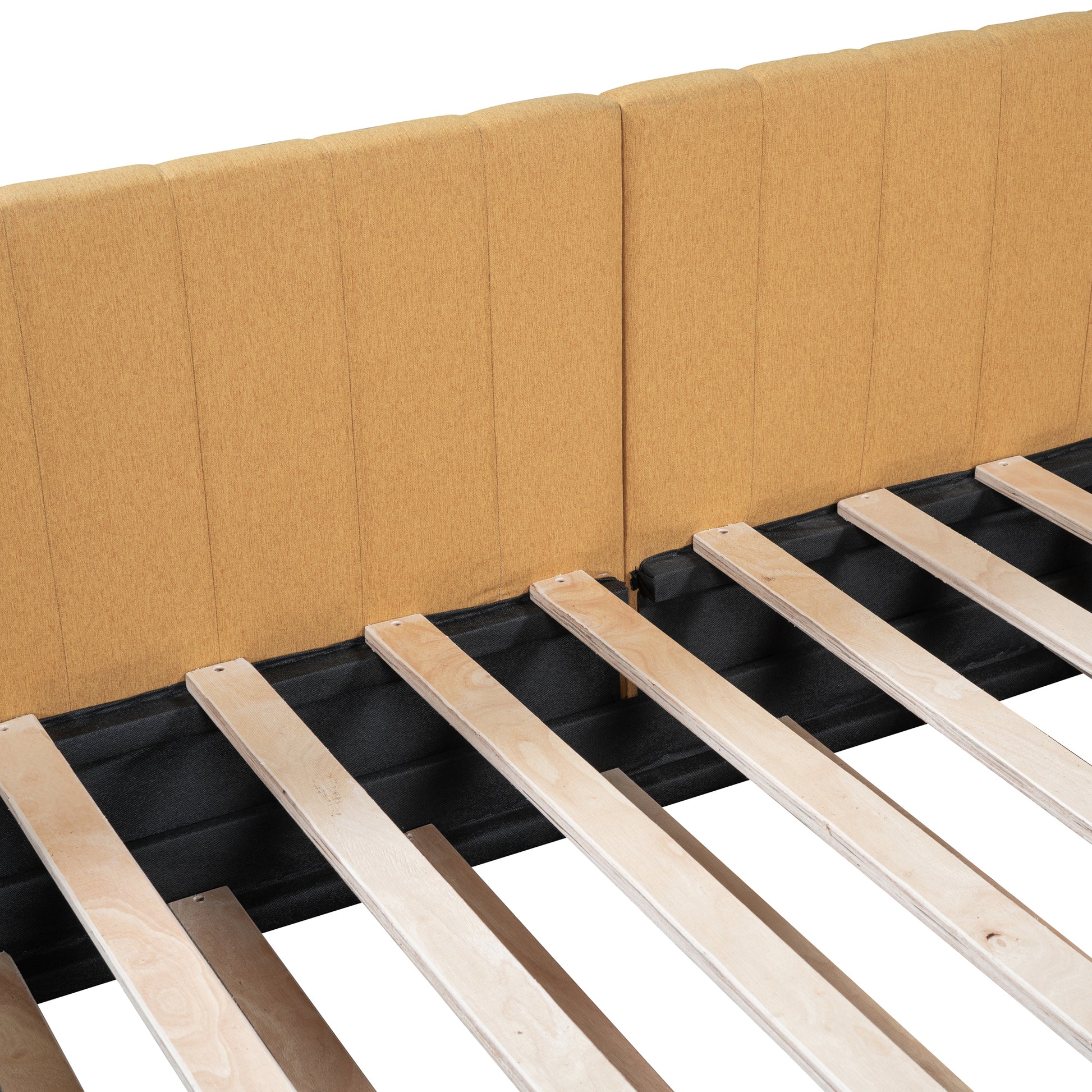 Upholstered Daybed With Trundle Twin Size Sofa Bed Frame No Box Spring Needed, Linen Fabric Yellow Yellow Linen