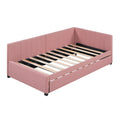Upholstered Daybed With Trundle Twin Size Sofa Bed Frame No Box Spring Needed, Linen Fabric Pink Pink Linen