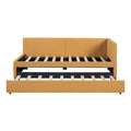 Upholstered Daybed With Trundle Twin Size Sofa Bed Frame No Box Spring Needed, Linen Fabric Yellow Yellow Linen