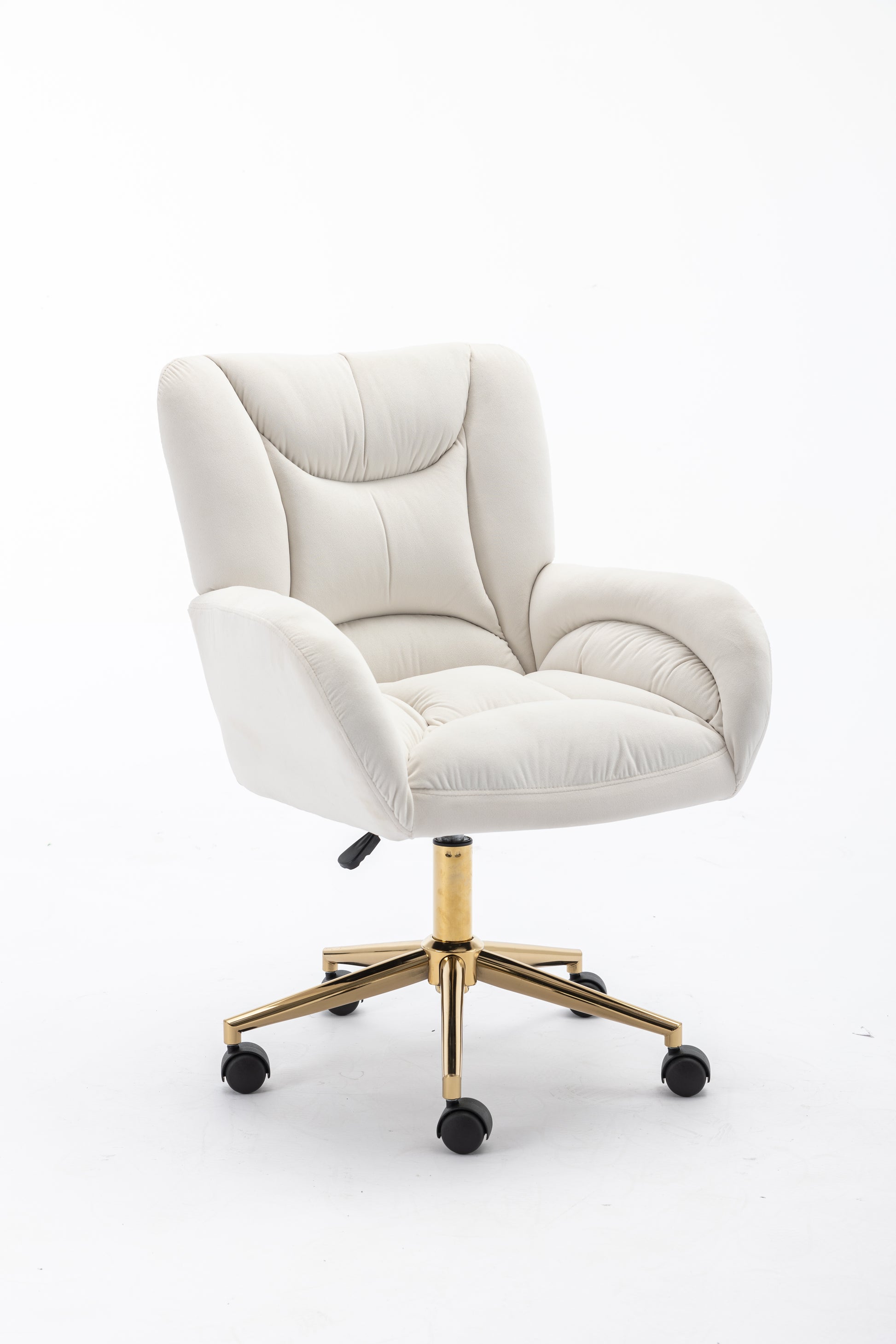 005 Velvet Fabric 360 Swivel Home Office Chair With Gold Metal Base And Universal Wheels,Ivory Solid Ivory Office Sponge Wipe Clean Modern Office Chairs Tufted Back Foam Swivel Velvet