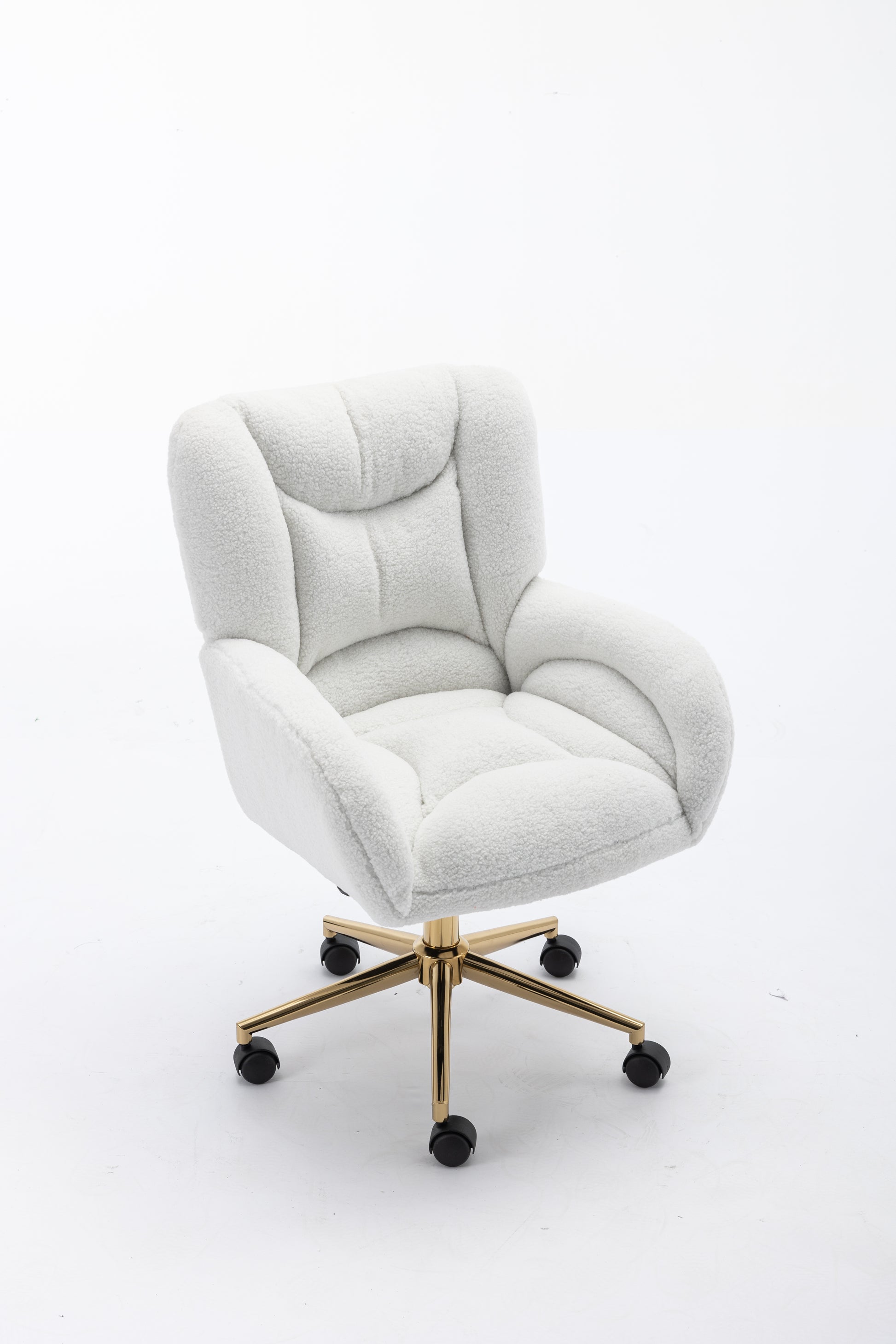 005 Teddy Fabric 360 Swivel Home Office Chair With Gold Metal Base And Universal Wheels,Ivory Solid Ivory Primary Living Space Sponge Wipe Clean Modern Office Chairs Tufted Back Foam Swivel Teddy
