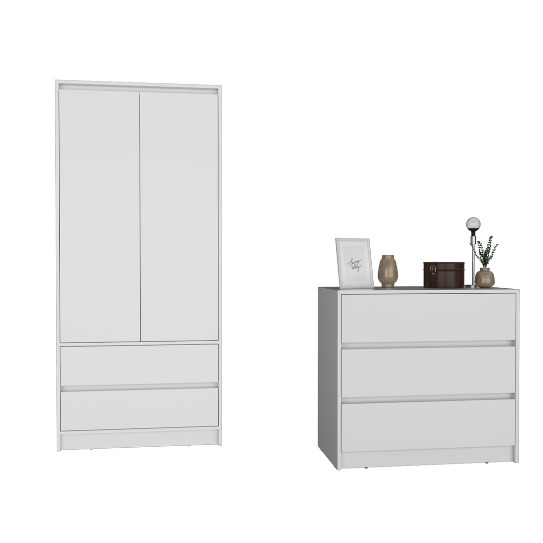 Lewes 2 Piece Bedroom Set, Dresser Armoire, White White Particle Board Engineered Wood