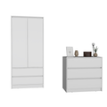 Lewes 2 Piece Bedroom Set, Dresser Armoire, White White Particle Board Engineered Wood