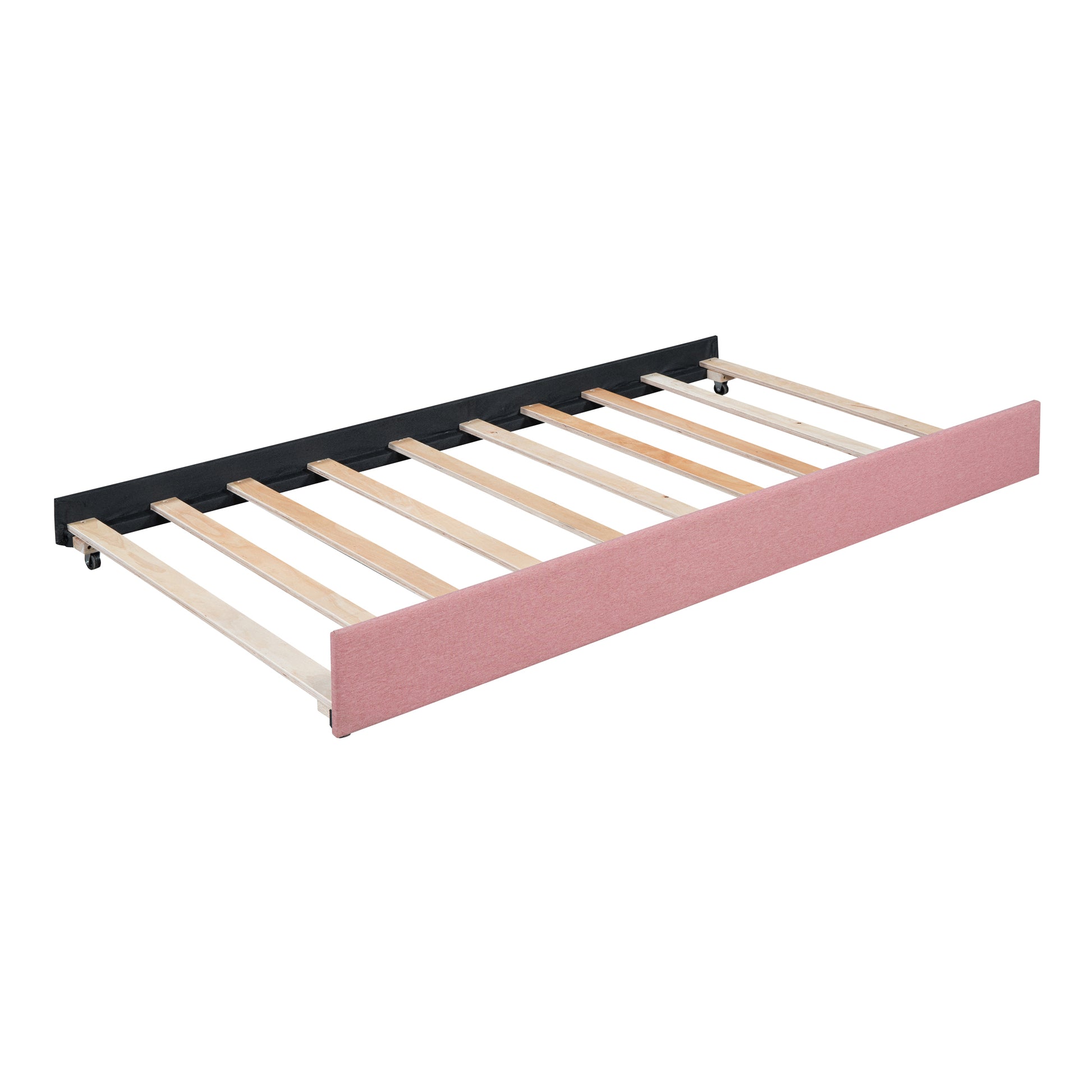 Upholstered Daybed With Trundle Twin Size Sofa Bed Frame No Box Spring Needed, Linen Fabric Pink Pink Linen