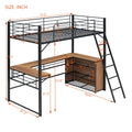 Twin Size Metal Loft Bed With 3 Layers Of Shelves And L Shaped Desk, Black Black Metal