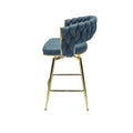 Bar Chair Suede Woven Bar Stool Set Of 4,Golden Legs Barstools No Adjustable Kitchen Island Chairs,360 Swivel Bar Stools Upholstered Bar Chair Counter Stool Arm Chairs With Back Footrest, Blue Metal Blue Kitchen Dining Chairs Foam Technical Leather