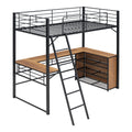 Twin Size Metal Loft Bed With 3 Layers Of Shelves And L Shaped Desk, Black Black Metal
