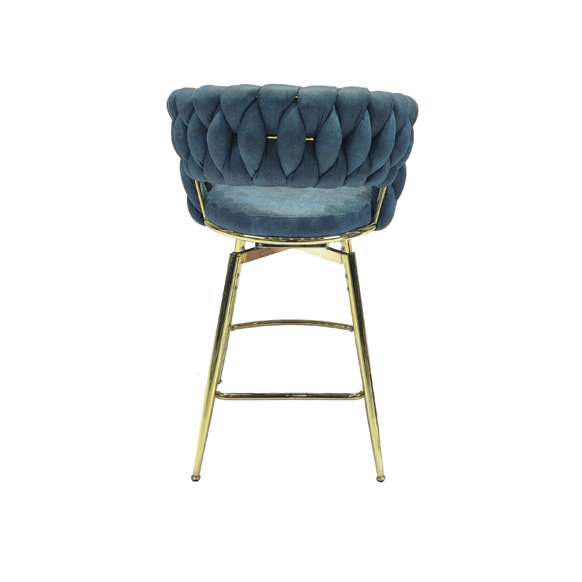 Bar Chair Suede Woven Bar Stool Set Of 4,Golden Legs Barstools No Adjustable Kitchen Island Chairs,360 Swivel Bar Stools Upholstered Bar Chair Counter Stool Arm Chairs With Back Footrest, Blue Metal Blue Kitchen Dining Chairs Foam Technical Leather