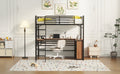 Twin Size Metal Loft Bed With 3 Layers Of Shelves And L Shaped Desk, Black Black Metal