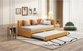 Upholstered Daybed With Trundle Twin Size Sofa Bed Frame No Box Spring Needed, Linen Fabric Yellow Yellow Linen
