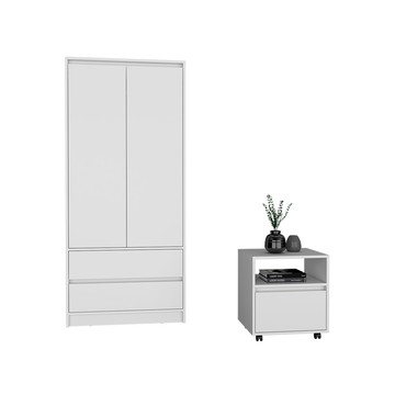 Laurel 2 Piece Bedroom Set, Nightstand Armoire, White White Particle Board Engineered Wood