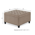 Large Square Storage Ottoman With Wooden Legs, Upholstered Button Tufted Coffee Table With Nail Trims For For Living Space,Linen Espresso Wood Primary Living Space Black Solid Rubberwood Wood With Storage Linen Linen Linen Or Linen Blend Backless Medium