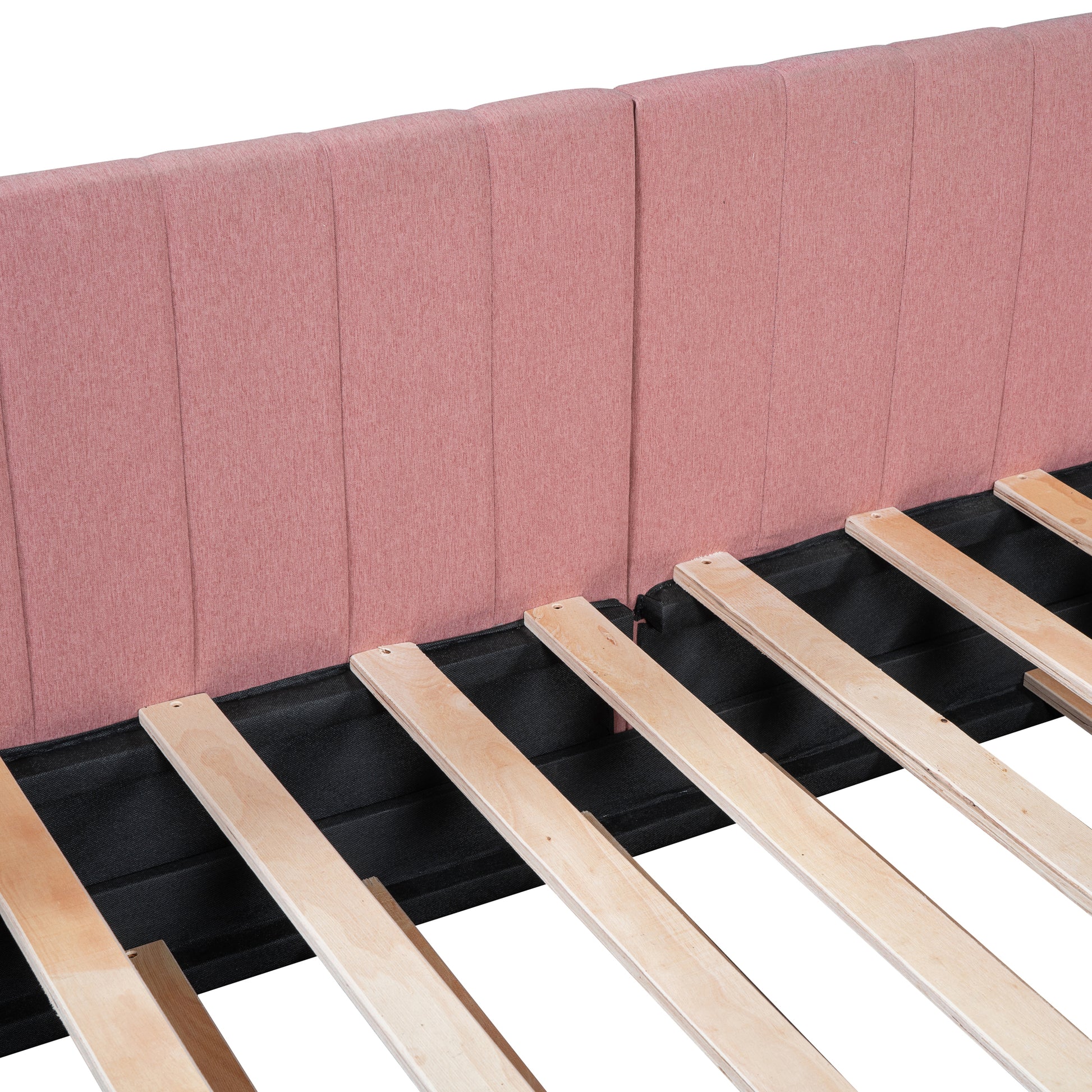 Upholstered Daybed With Trundle Twin Size Sofa Bed Frame No Box Spring Needed, Linen Fabric Pink Pink Linen