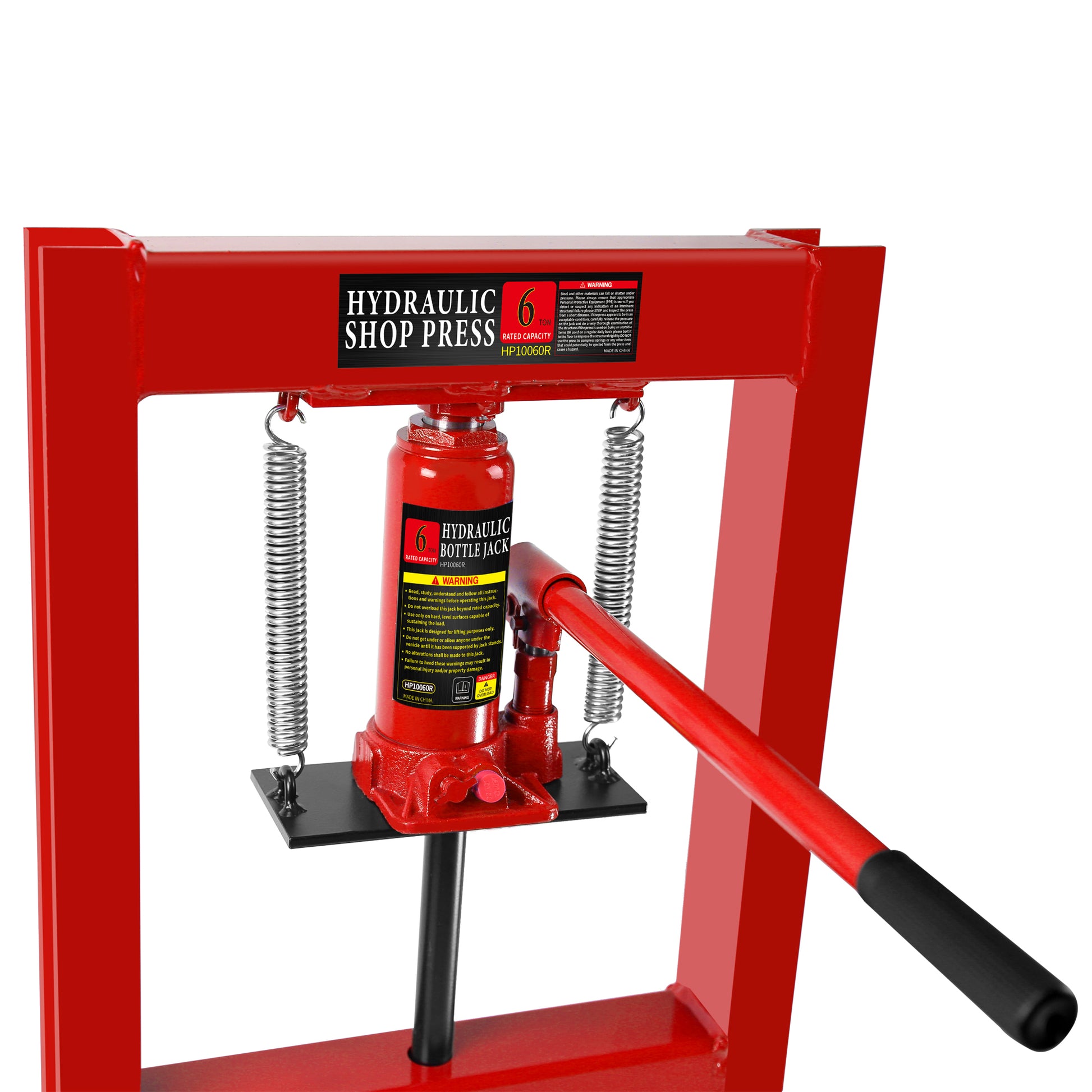 Hydraulic 6 Ton H Frame Garage Floor Adjustable Shop Press With Plates, 6T, Red Red Steel