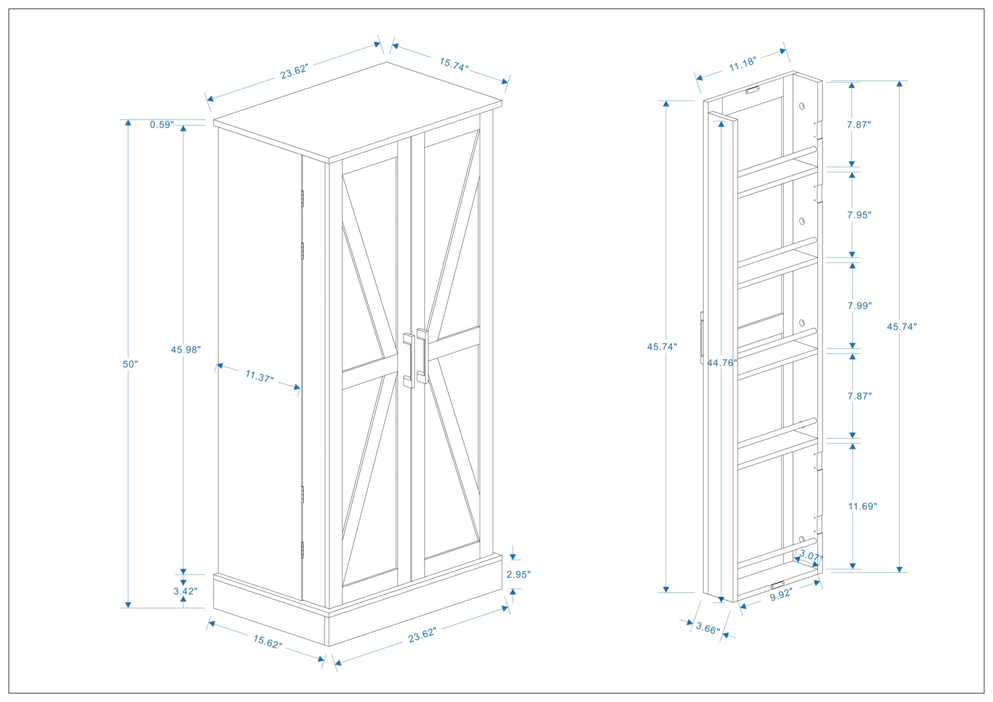 50" Led Kitchen Pantry Cabinet,Freestanding Buffet Cupboards Sideboard With 2 Doors With Racks And 2 Adjustable Shelves For Kitchen, Living Room And Dinning Room White White Mdf