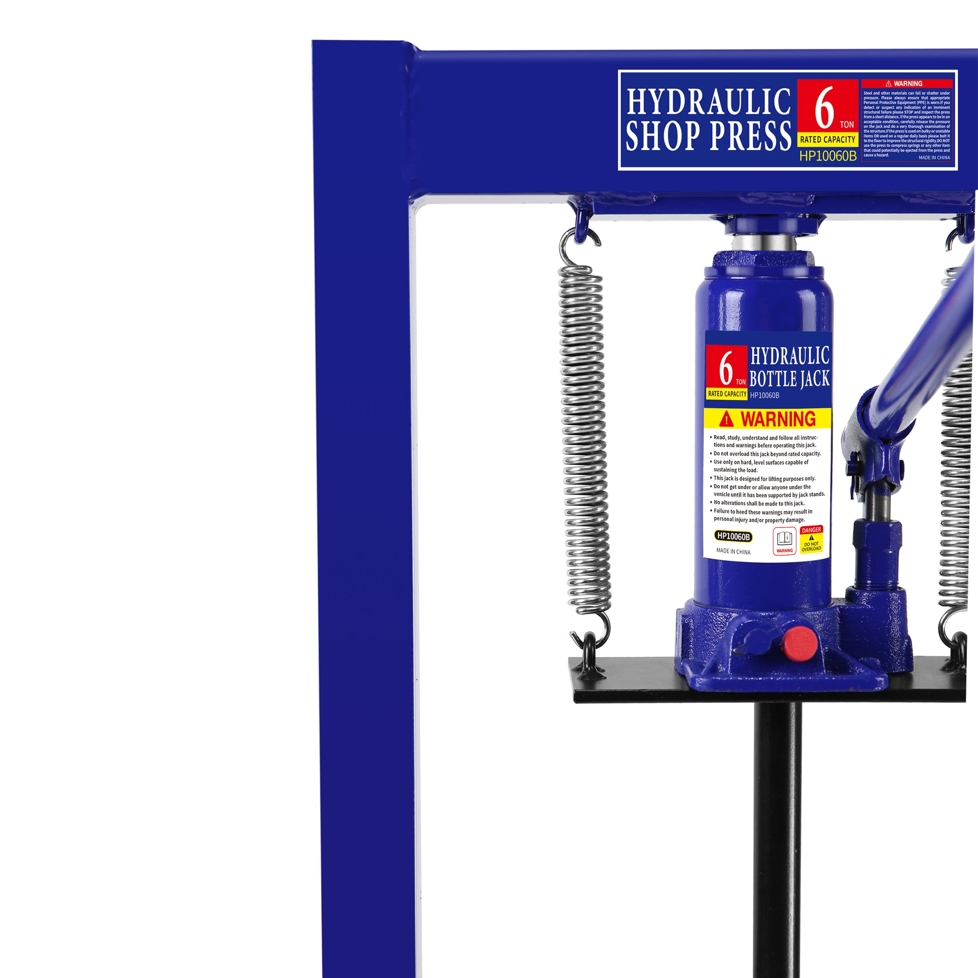 Steel H Frame Hydraulic Shop Press With Stamping Plates To Bend, Straighten, Or Press Parts, Install Bearings And U Joints, 6 Ton Capacity, Blue Blue Steel