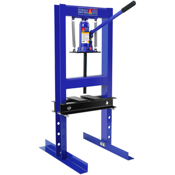 Steel H Frame Hydraulic Shop Press With Stamping Plates To Bend, Straighten, Or Press Parts, Install Bearings And U Joints, 6 Ton Capacity, Blue Blue Steel