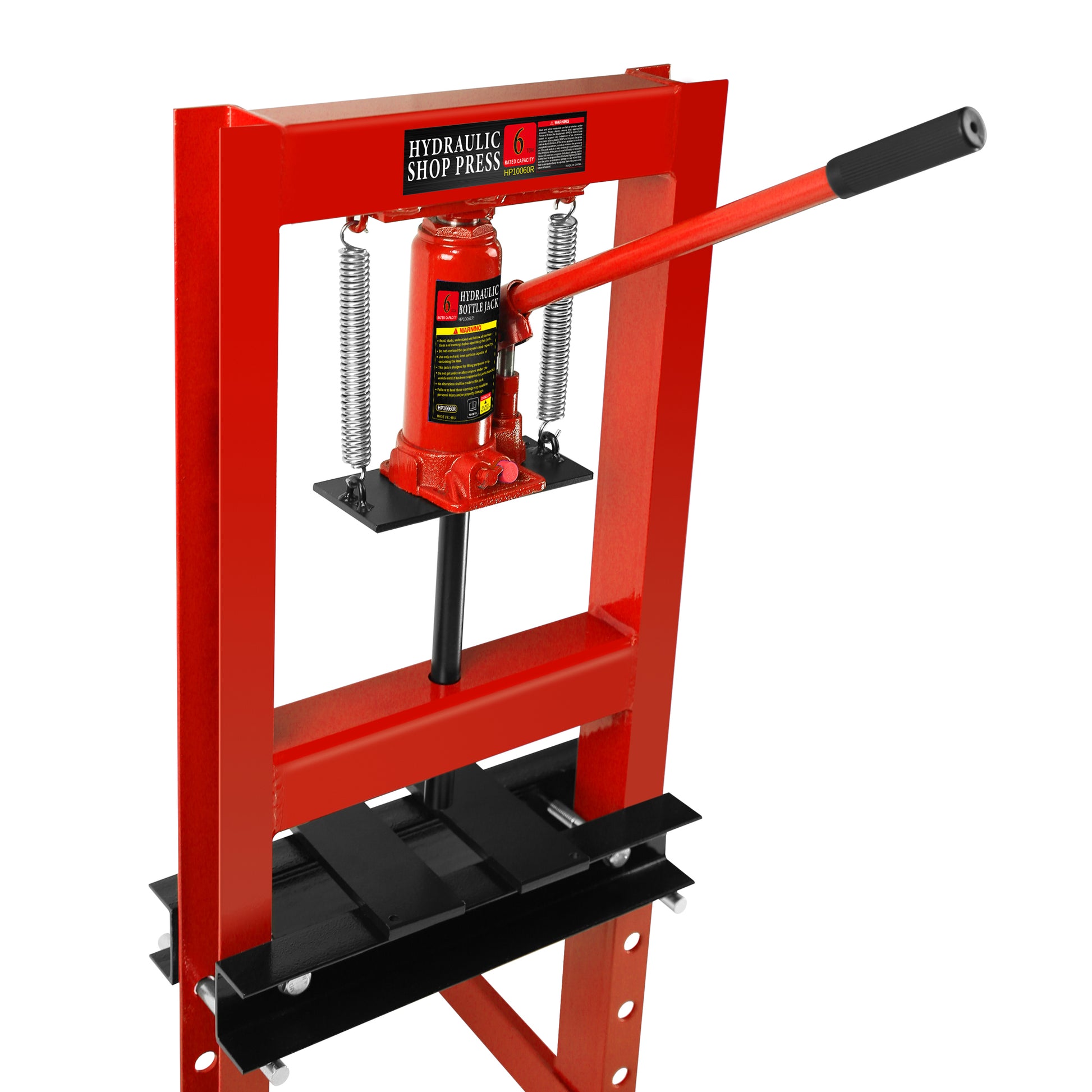 Hydraulic 6 Ton H Frame Garage Floor Adjustable Shop Press With Plates, 6T, Red Red Steel