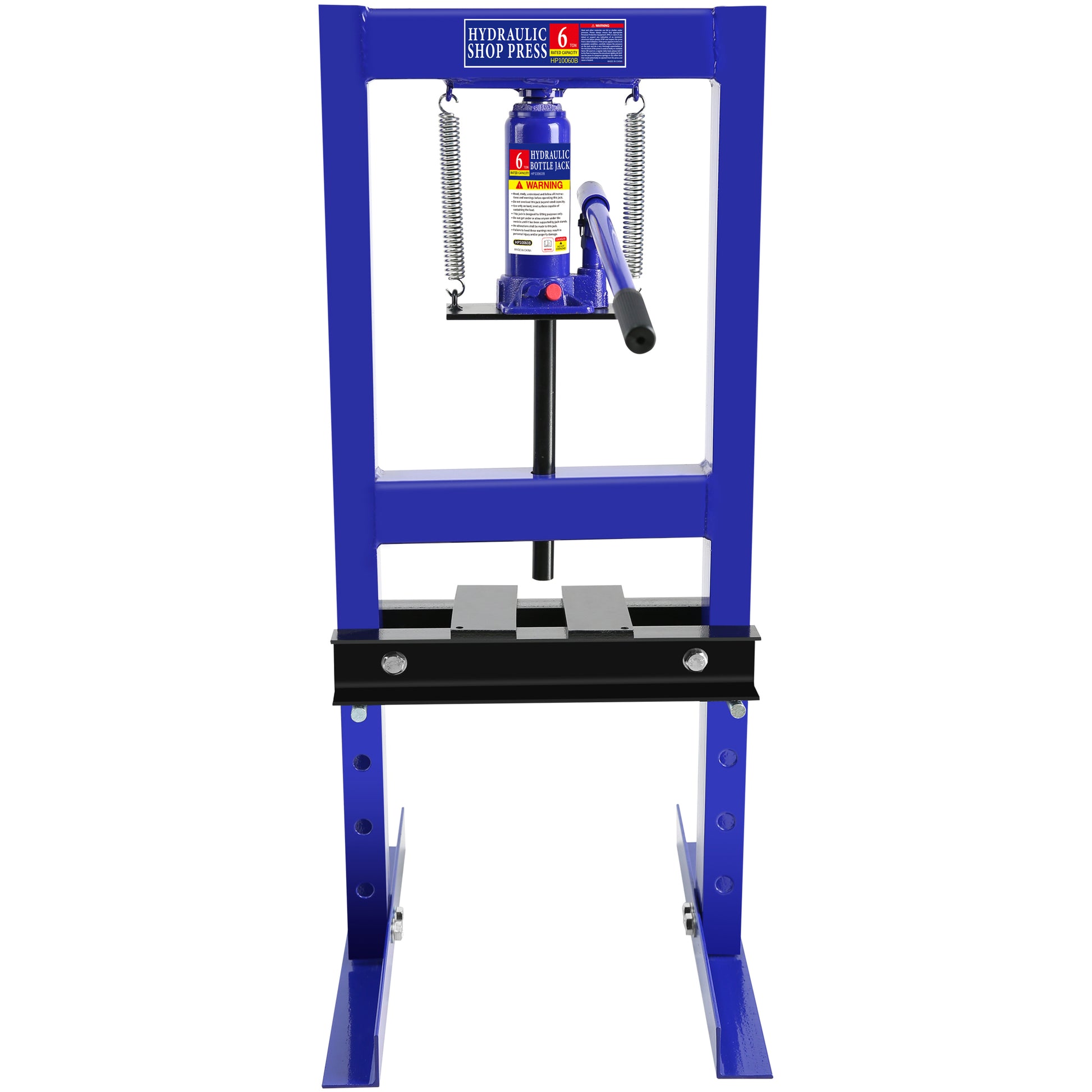 Steel H Frame Hydraulic Shop Press With Stamping Plates To Bend, Straighten, Or Press Parts, Install Bearings And U Joints, 6 Ton Capacity, Blue Blue Steel