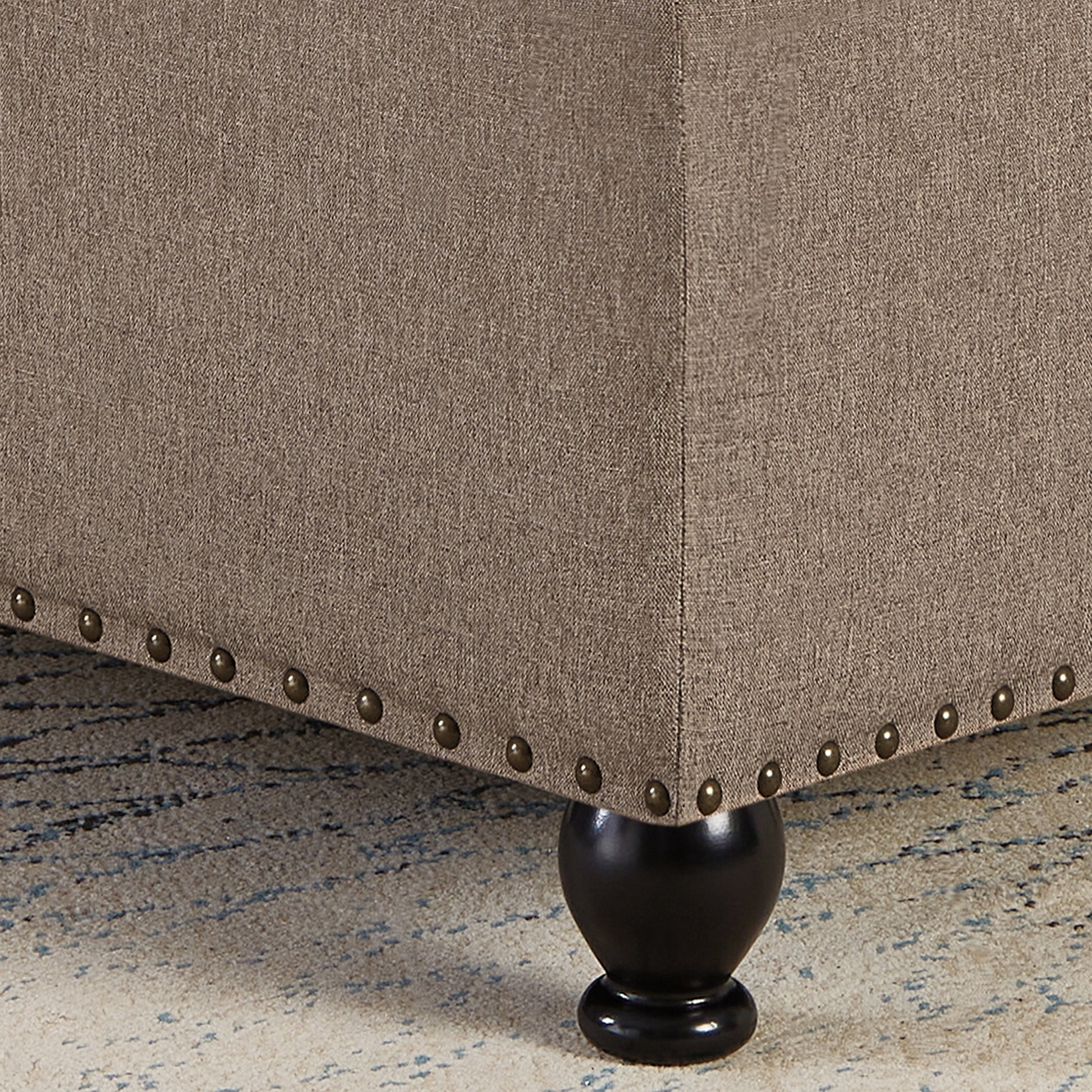 Large Square Storage Ottoman With Wooden Legs, Upholstered Button Tufted Coffee Table With Nail Trims For For Living Space,Linen Espresso Wood Primary Living Space Black Solid Rubberwood Wood With Storage Linen Linen Linen Or Linen Blend Backless Medium