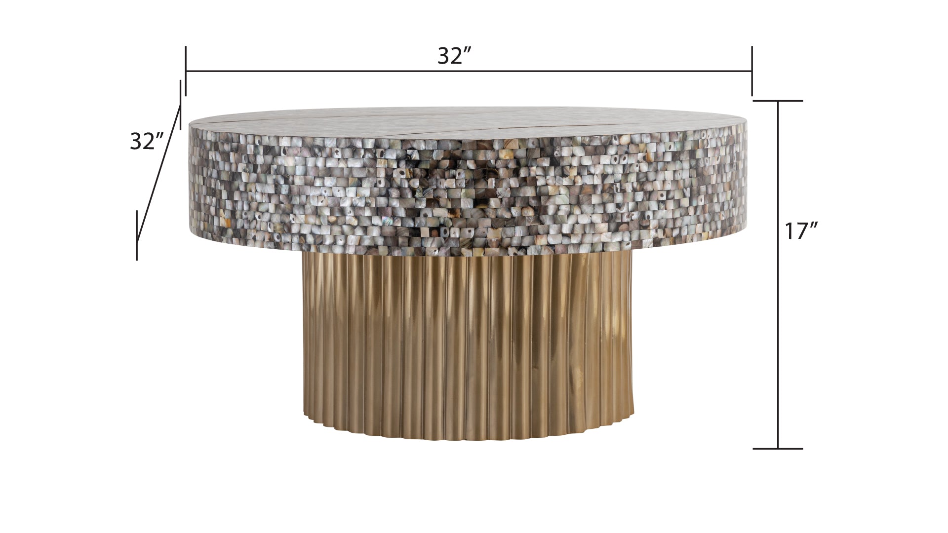 T 1207 32 Coffee Table Finished With Mother Of Pearl Top Antique Brass Primary Living Space Modern Round Open Storage Coffee & End Tables Glossy Stainless Steel