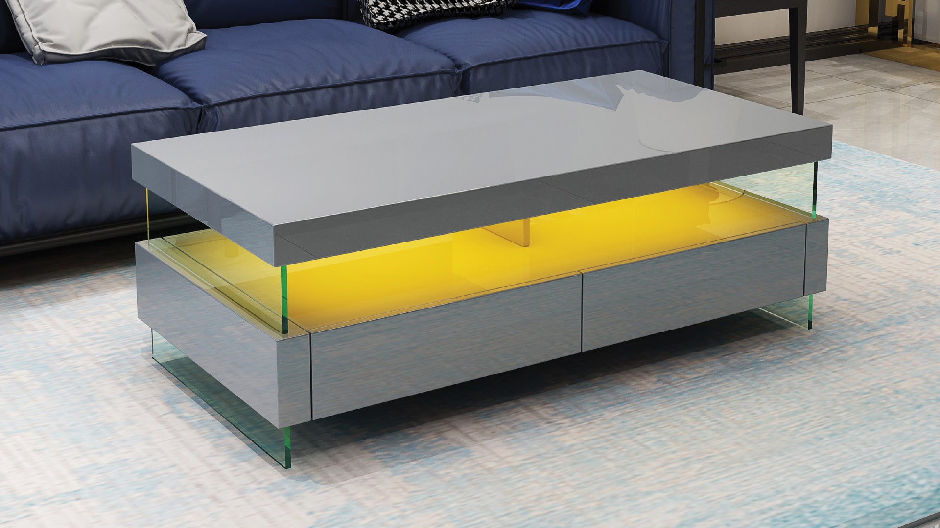 Ria Modern & Contemporary Style Built In Led Style Coffee Table In Gray Color Made With Wood & Glossy Finish Gray Primary Living Space Modern Rectangular Drawers Coffee & End Tables Glossy Solid Wood Mdf Wood